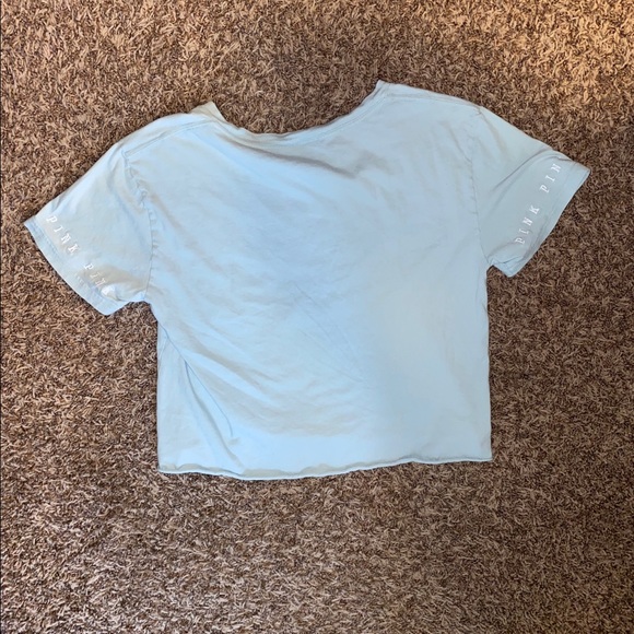 Pink Victoria’s Secret Light Blue Sequin Logo Crop Top - Picture 2 of 2